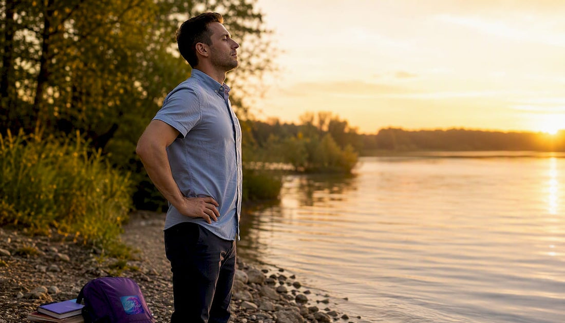 Man practicing calm breathing in park
