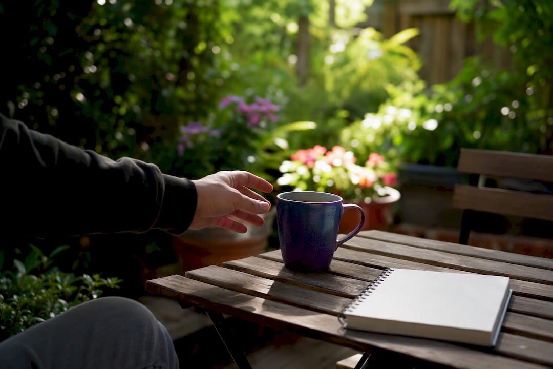 Coffee mug on modern desk with office objects