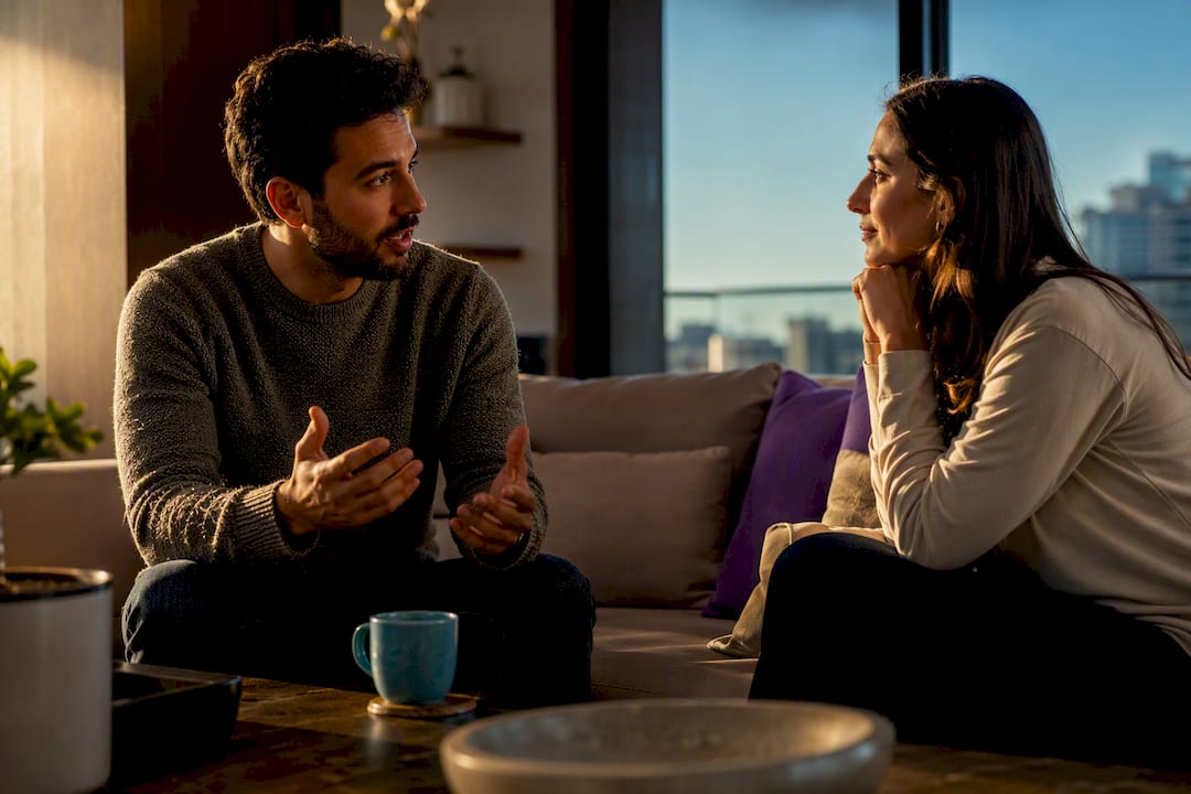 Couple practicing calm communication together