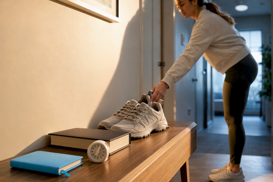 Person preparing simple daily habit cues