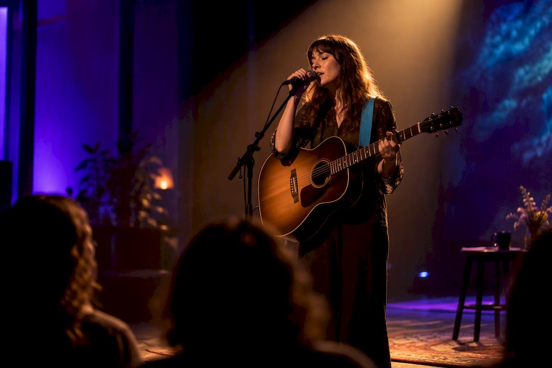 Singer performing a narrative song onstage