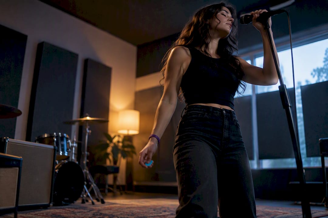 Vocalist rehearsing a determination anthem