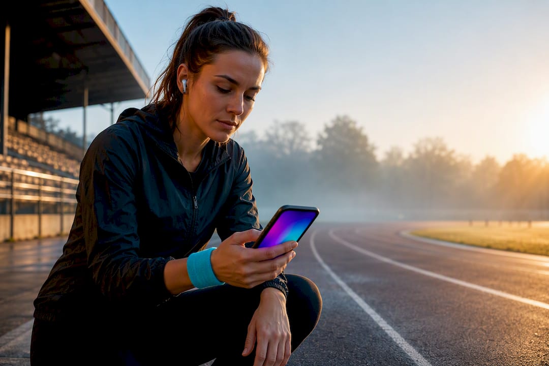 Runner choosing a motivational song before training