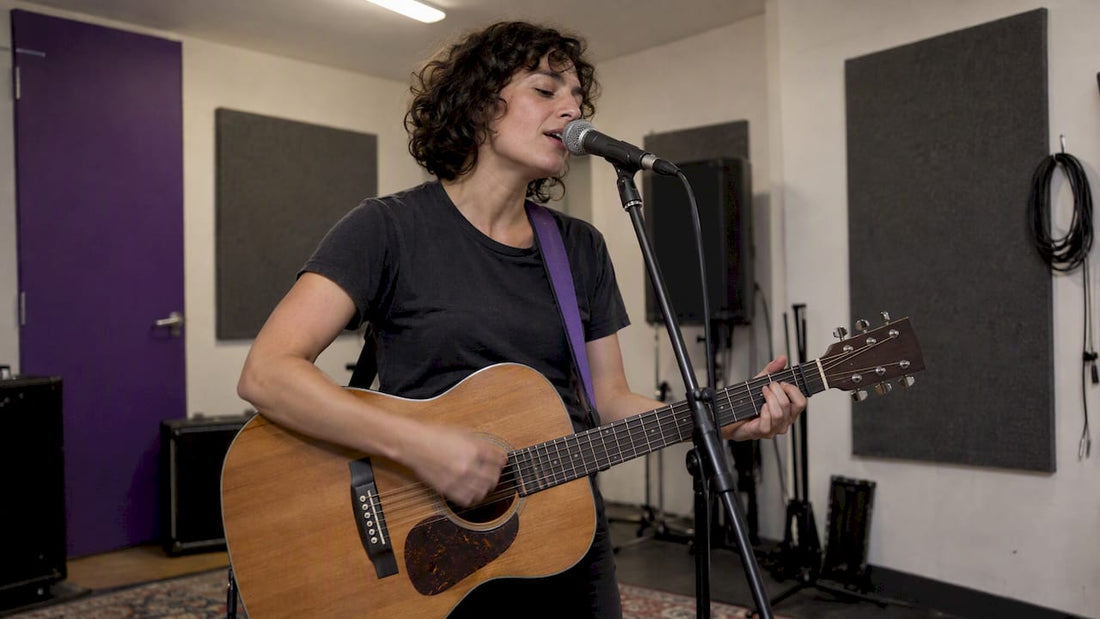 Songwriter singing an original verse in rehearsal