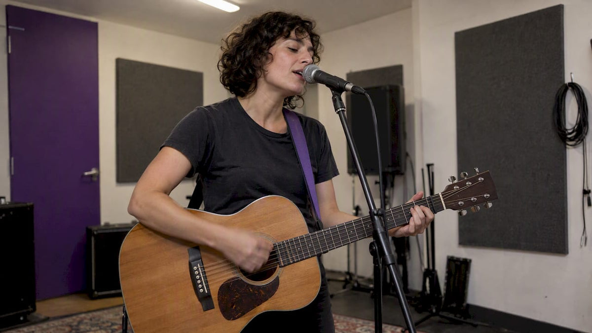 Songwriter singing an original verse in rehearsal
