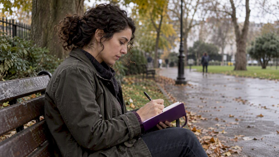 Woman writing a private reflection outdoors
